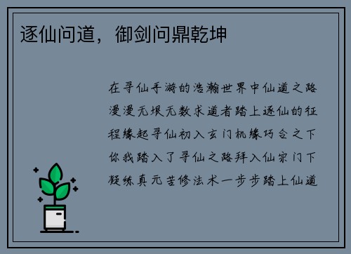 逐仙问道，御剑问鼎乾坤